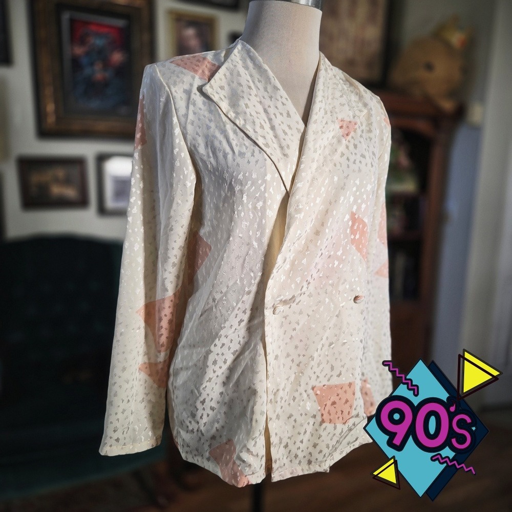 Vintage 90s La Blanca Cream Blouse Blazer Lightweight Minimal Chic Retro